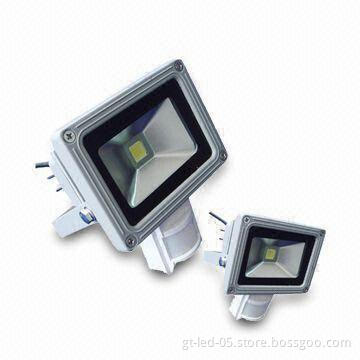 LED Sensor Floodlights with 5m Diameter Range, 10 to 50W Powers and 85 to 265V AC Input Voltages